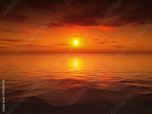 red sunset at the ocean