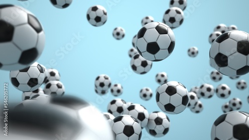 Flying Footballs Blue Background