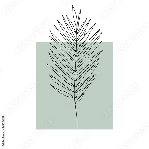 Wall art with linear tropical leaf. Minimalist vector Prints. Botanical wall art.