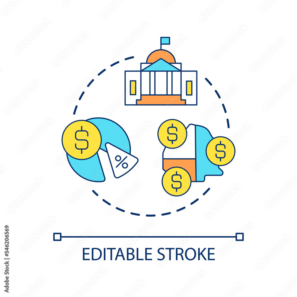 State budget planning concept icon. Government financial program. Federal money management abstract idea thin line illustration. Isolated outline drawing. Editable stroke. Arial font used