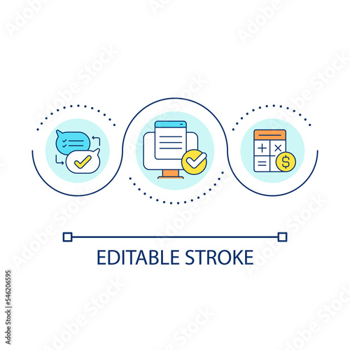 Accounting service online loop concept icon. Consultation of specialist. Financial management abstract idea thin line illustration. Isolated outline drawing. Editable stroke. Arial font used