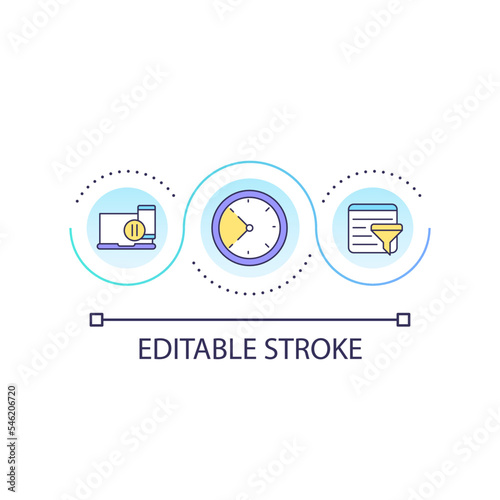 Limit news reading time loop concept icon. Information overload. How to stop doomscrolling abstract idea thin line illustration. Isolated outline drawing. Editable stroke. Arial font used