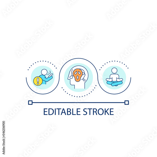 Control breathing loop concept icon. Mental health. Information consumption. Deal with news overload abstract idea thin line illustration. Isolated outline drawing. Editable stroke. Arial font used