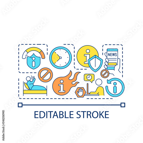 Negative effects of doomscrolling concept icon. Information consumption. News overload abstract idea thin line illustration. Isolated outline drawing. Editable stroke. Arial font used