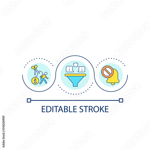 Turn off notifications loop concept icon. Information overload. How to stop doomscrolling abstract idea thin line illustration. Isolated outline drawing. Editable stroke. Arial font used