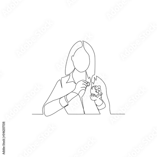 Vector illustration of a girl with a piggy bank drawn in line art style