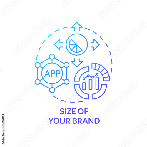 Size of your brand blue gradient concept icon. Expanse business. Company growth. Statistical analyse abstract idea thin line illustration. Isolated outline drawing. Myriad Pro-Bold font used