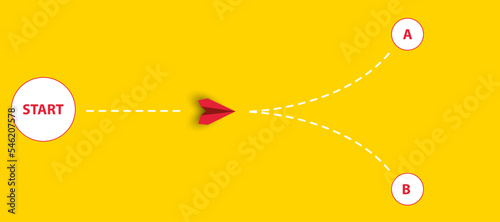 red plane that will choose one of two different targets at the starting point.
goal setting idea concept.