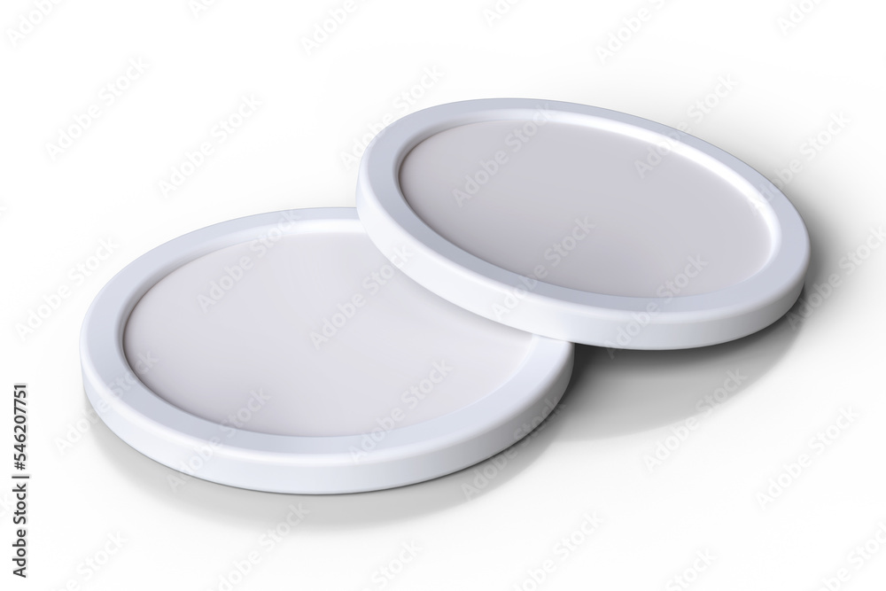 Template of two tokens lying on a clean surface. Illustration suitable for designing cryptocurrency and financial concepts. High quality 3D rendering. Template of two tokens lying on a clean surface. Illustration suitable for designing cryptocurrency and financial concepts. High quality 3D rendering.