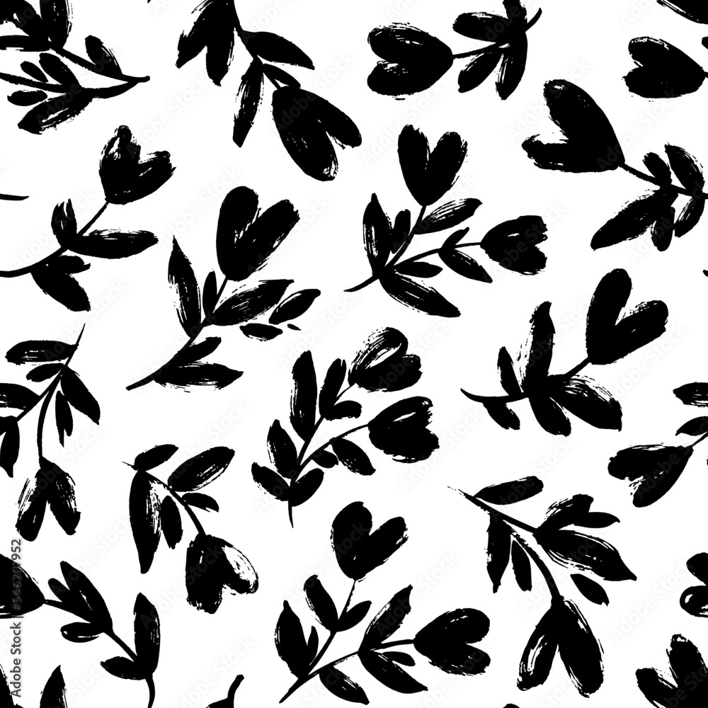 Floral branches with hearts buds seamless pattern. Brush flower vector ornament. Hand drawn botanical ink illustration with floral motif. Vector romantic pattern for love holidays and Valentine's day. Floral branches with hearts buds seamless pattern. Brush flower vector ornament. Hand drawn botanical ink illustration with floral motif. Vector romantic pattern for love holidays and Valentine's day.