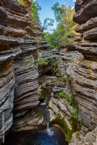 Rosomacki Lonci (canyon of river Rosomaca) in Stara Planina mountains are called Rosomacki pots, because of the unusual shape, edges layered with multiple extensions with whirlpools