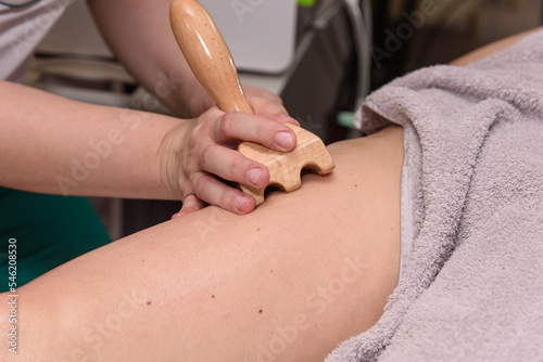 Relaxing and anti cellulite massage. Wooden Vacuum Cup Maderotherapy Anti Cellulite Massage Treatment