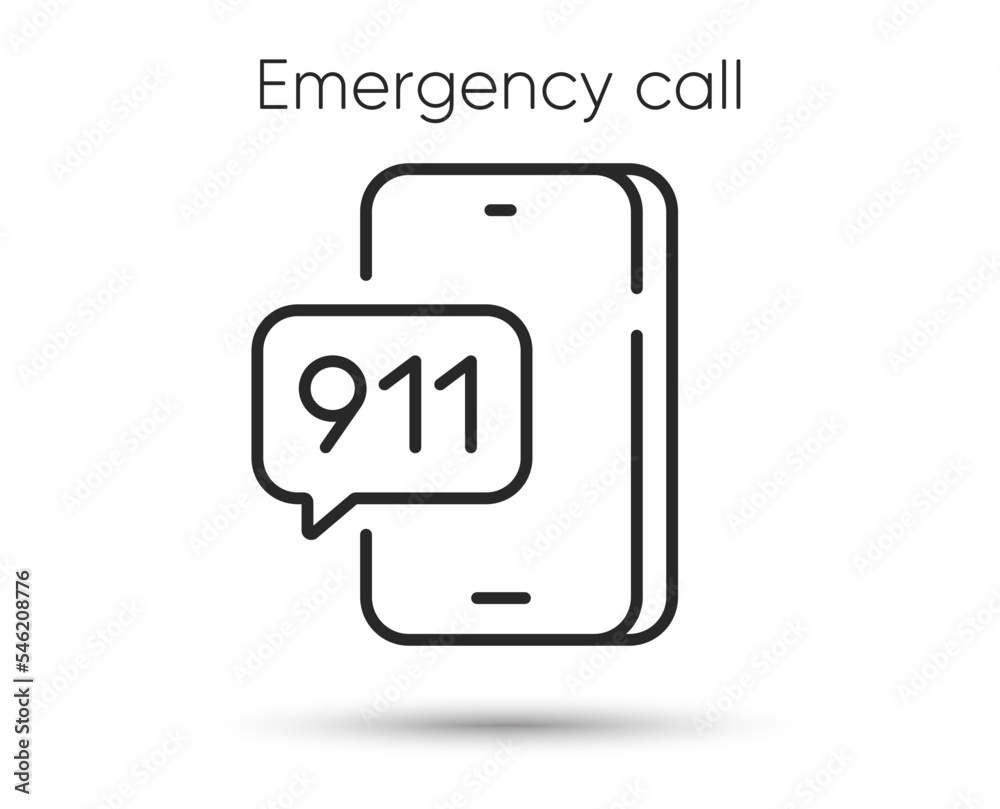 911 emergency call line icon. Emergency telephone number sign. Warning danger contact number symbol. Illustration for web and mobile app. Line style call help icon. Editable stroke support. Vector