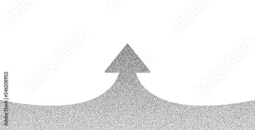 Business arrow grow up direction. Black noise stipple dots success concept. Abstract up trend financial background. Sand grain effect. Black dots grunge banner. Abstract noise dotwork pattern. Vetor