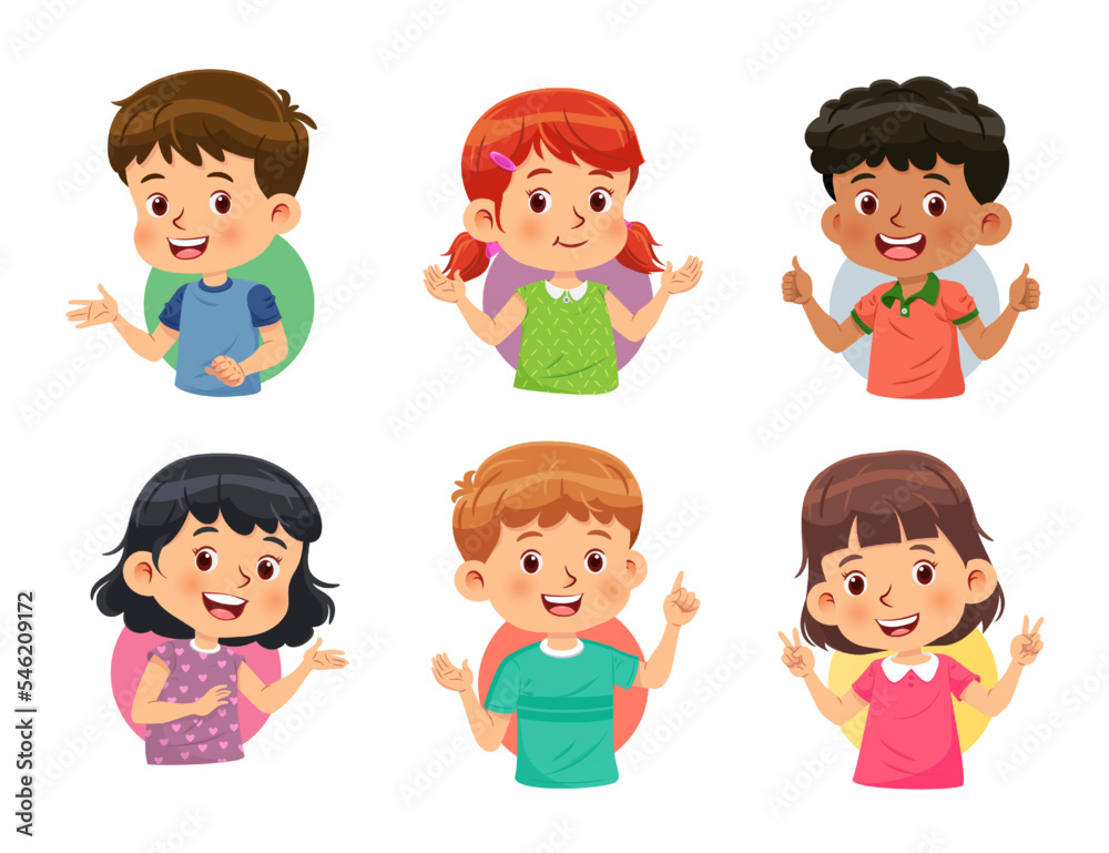 Set of Different Kids with various postures. Vector cartoon of boys and girls on white background Set of Different Kids with various postures. Vector cartoon of boys and girls on white background