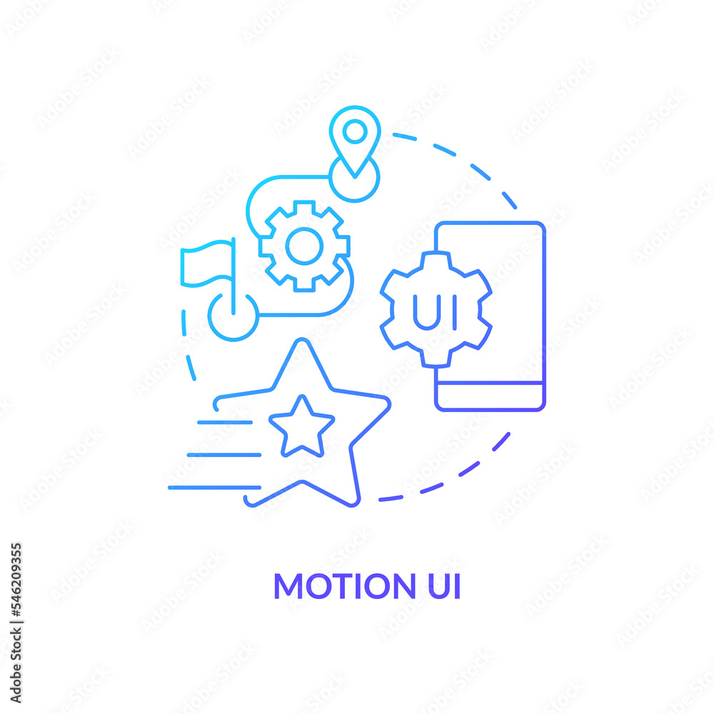 Motion UI blue gradient concept icon. Digital design production. Web application development trend abstract idea thin line illustration. Isolated outline drawing. Myriad Pro-Bold font used