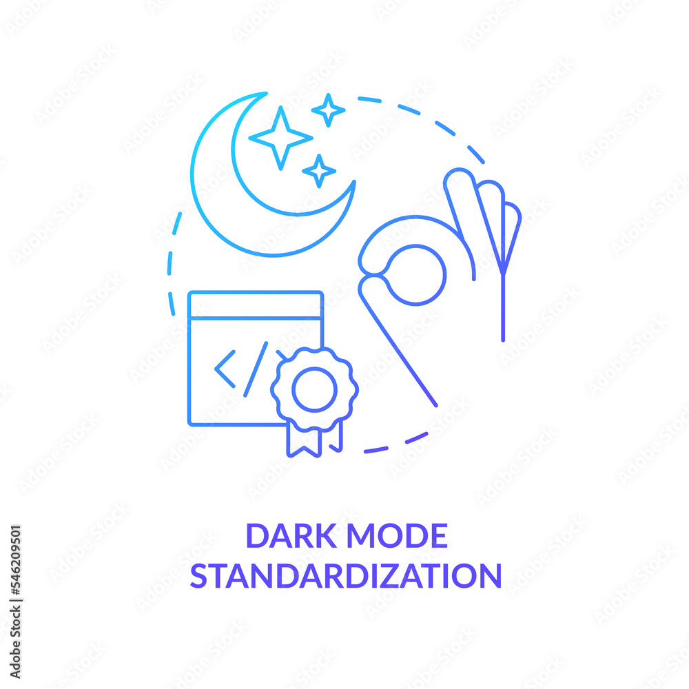 Dark mode standardization blue gradient concept icon. Digital design. Trending web development technology abstract idea thin line illustration. Isolated outline drawing. Myriad Pro-Bold font used Dark mode standardization blue gradient concept icon. Digital design. Trending web development technology abstract idea thin line illustration. Isolated outline drawing. Myriad Pro-Bold font used