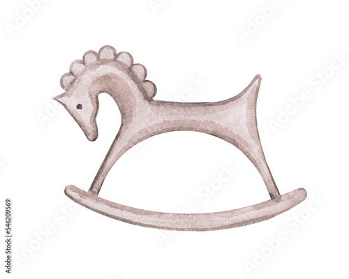 Children's horse on a white background. Watercolor image of a toy.