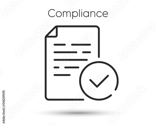 Compliance line icon. Regulatory procedure sign. Approved compliant test symbol. Illustration for web and mobile app. Line style compliance test icon. Editable stroke policy check. Vector