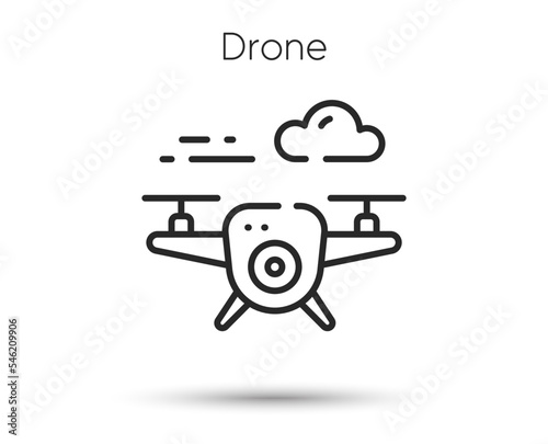 Drone line icon. Quadcopter with video camera sign. Quadrotor helicopter symbol. Illustration for web and mobile app. Line style quadrotor helicopter icon. Editable stroke drone. Vector