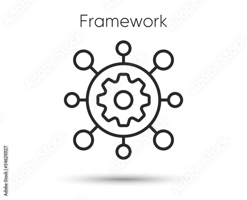 Framework line icon. Service gear sign. Execute development symbol. Illustration for web and mobile app. Line style framework data icon. Editable stroke cogwheel gear. Vector