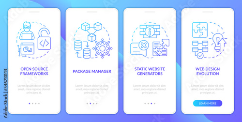 Best trends in digital industry blue gradient onboarding mobile app screen. Walkthrough 4 steps graphic instructions with linear concepts. UI, UX, GUI template. Myriad Pro-Bold, Regular fonts used