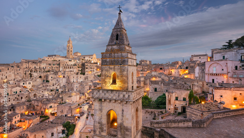 Obraz na płótnie Matera, Italy. Cityscape aerial image of medieval city of Matera, Basilicata Italy at beautiful summer sunset. w salonie