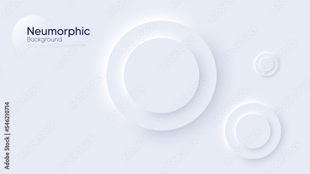 Neumorphic circular background with round concentric elements. Minimal abstract clean paper 3d design template. Concentric circular neumorphic frame banner. Realistic paper surface. Vector