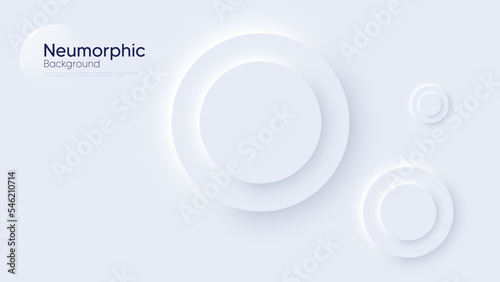 Neumorphic circular background with round concentric elements. Minimal abstract clean paper 3d design template. Concentric circular neumorphic frame banner. Realistic paper surface. Vector