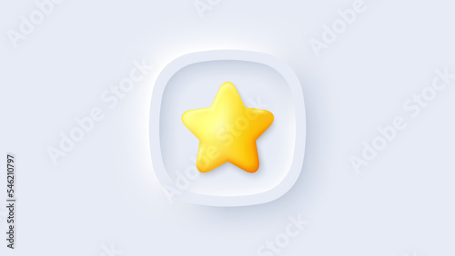 Yellow star 3d icon. Feedback review, customer rating star. Best 3d icon, website like service button. Winner shape silhouette, gold success star. Best online rating review or good service. Vector