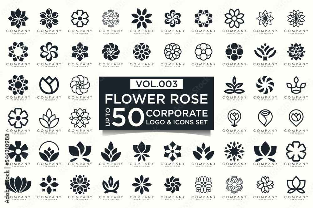 Abstract elegant flower rose logo icon set.