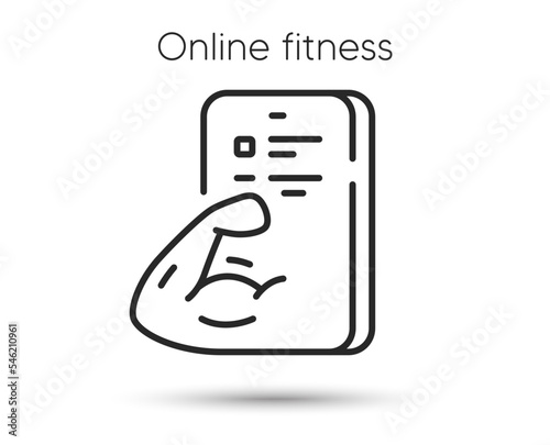 Fitness training line icon. Live coach sign. Mobile phone online exercise app symbol. Illustration for web and mobile app. Line style fitness app icon. Editable stroke strong arm. Vector