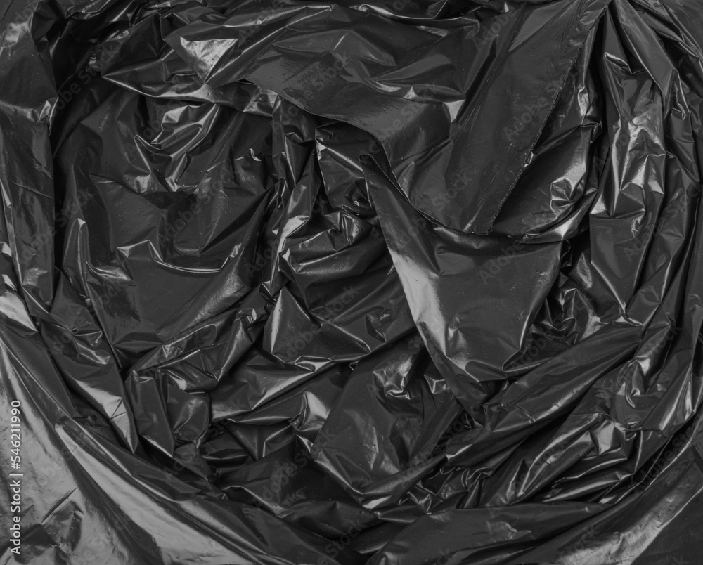 Crumpled Garbage Bag Texture Background, Wrinkled Trash Package Pattern, Used Plastic Bin Bags Mockup
