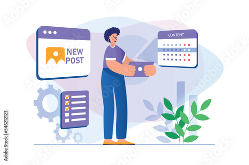 Content manager concept with people scene in flat design.