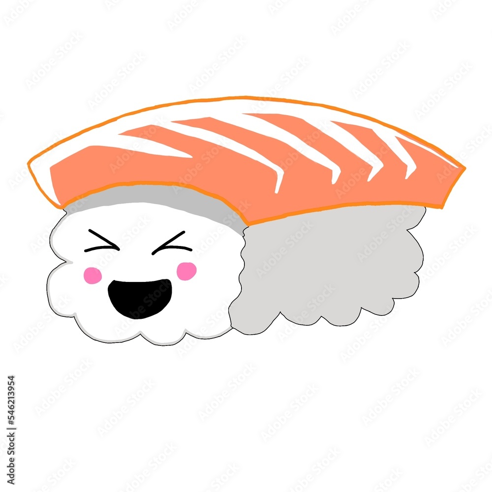 Cute salmon sushi cartoon image. Cute salmon sushi cartoon image.