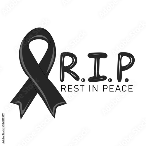 Rest in peace. Banner with hand drawn black ribbon cross. Vector Illustration