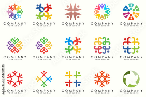 People, community, team, creative hub, social connection logo icons set.