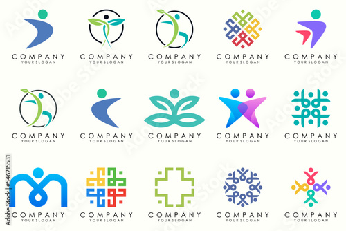 People, community, team, creative hub, social connection logo icons set.