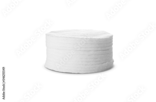 Stack of soft clean cotton pads isolated on white