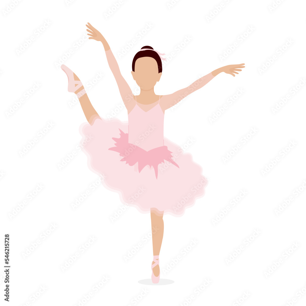 Girl ballet dancer. Little child doing ballet exercises. Cute little ballerina in pointe shoes. The princess girl is dancing. Vector illustration isolated on white background Girl ballet dancer. Little child doing ballet exercises. Cute little ballerina in pointe shoes. The princess girl is dancing. Vector illustration isolated on white background