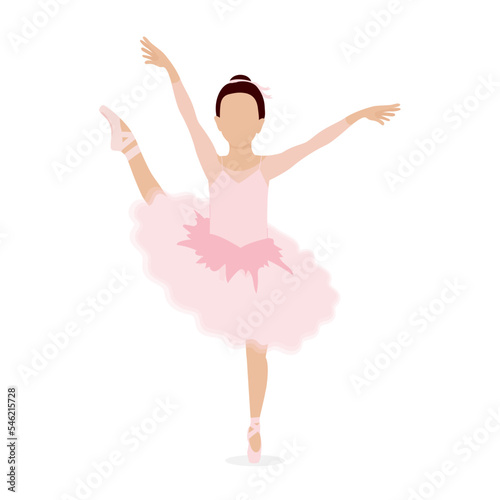 Girl ballet dancer. Little child doing ballet exercises. Cute little ballerina in pointe shoes. The princess girl is dancing. Vector illustration isolated on white background