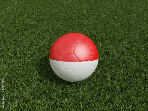 Football in Indonesia flag  on  green grass.  3d rendering