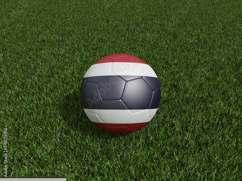 Football in Thailand flag on green grass. 3d rendering