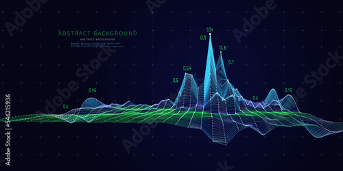 Abstract  background with lines grid and data on dark. Technology futuristic  polygonaly concept. Big data.  Presentation analysis of graph data.  Banner for business, science and technologyr.