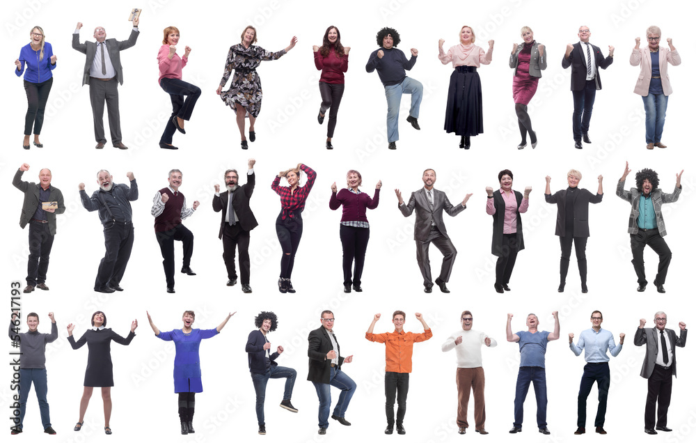collage of people joyful energetic full length isolated