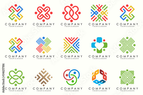 People, community, team, creative hub, social connection logo icons set.