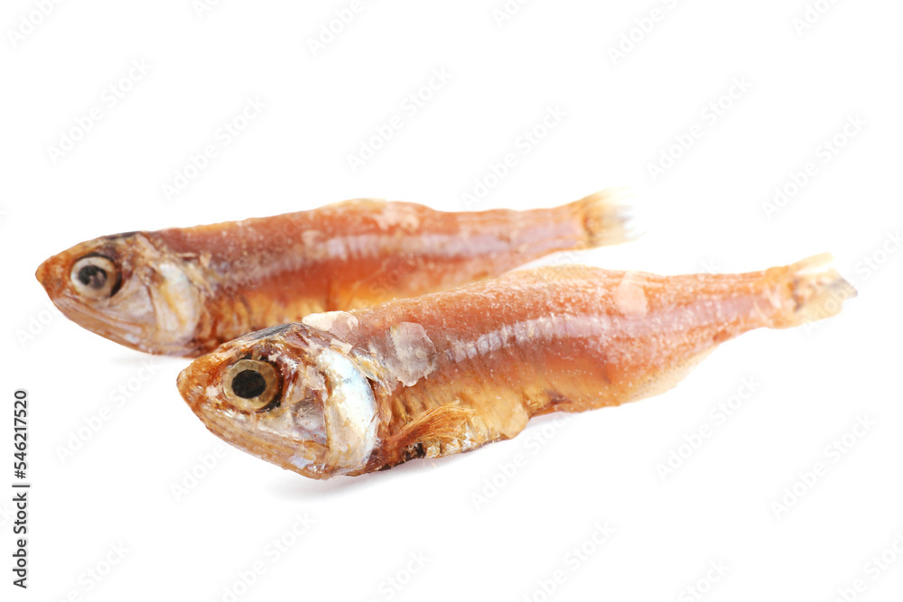 Delicious dried salted anchovies on white background Delicious dried salted anchovies on white background