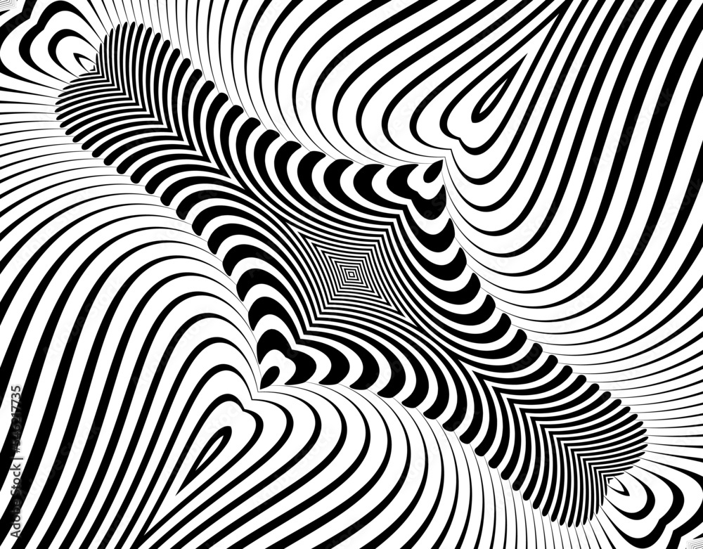 Line art optical .Wave design black and white. Pattern Digital image with a psychedelic stripes. Argent base for website, print, basis for banners, wallpapers, business cards, brochure.