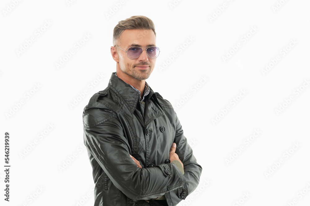 cheerful adult grizzled man in glasses isolated on white background. grizzled man in coat. cheerful adult grizzled man in glasses isolated on white background. grizzled man in coat.
