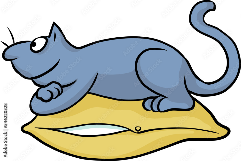 Niedliche graue Katze liegt entspannt auf einem Kissen Niedliche graue Katze liegt entspannt auf einem Kissen